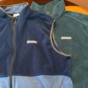 Columbia Blue and Green Fleece Vests